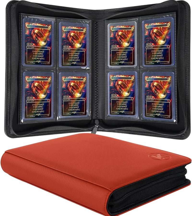 KUOOKING Toploader Binder, Holds 128+ Toploaders, 4 Pocket Top Loader Card Storage Case, Double-Sided Pockets for trading card in 3 x 4'' Toploaders（Red） - Image 1
